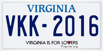 VA license plate VKK2016