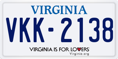 VA license plate VKK2138