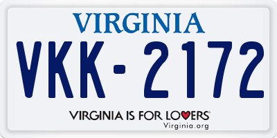 VA license plate VKK2172