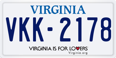 VA license plate VKK2178