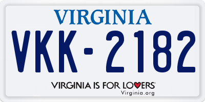 VA license plate VKK2182