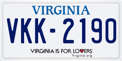 VA license plate VKK2190