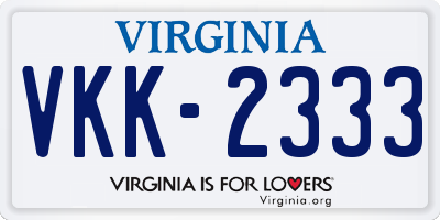 VA license plate VKK2333