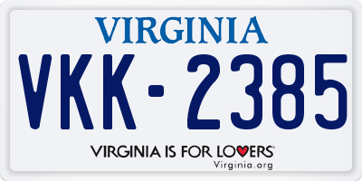 VA license plate VKK2385