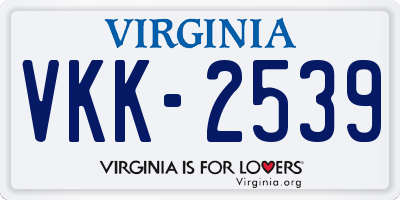 VA license plate VKK2539