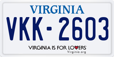 VA license plate VKK2603