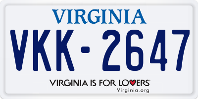 VA license plate VKK2647