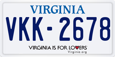 VA license plate VKK2678