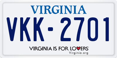 VA license plate VKK2701