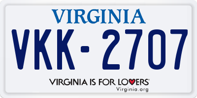 VA license plate VKK2707