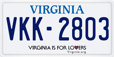 VA license plate VKK2803