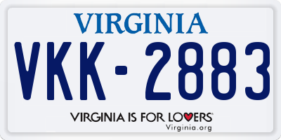 VA license plate VKK2883