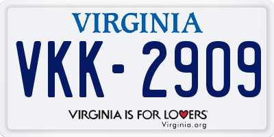VA license plate VKK2909