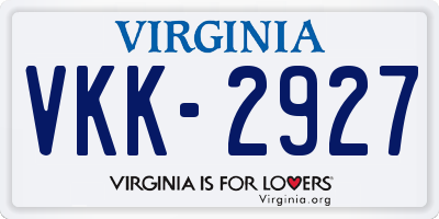 VA license plate VKK2927