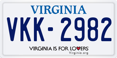 VA license plate VKK2982