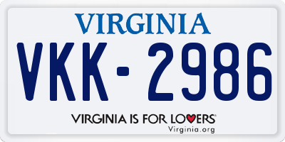 VA license plate VKK2986