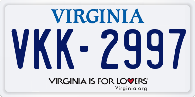 VA license plate VKK2997