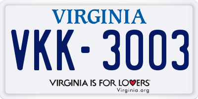 VA license plate VKK3003