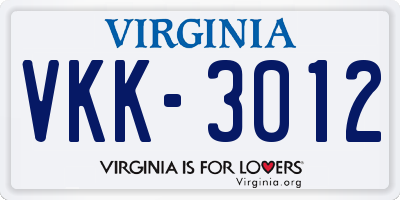 VA license plate VKK3012
