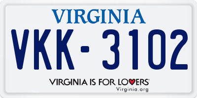 VA license plate VKK3102