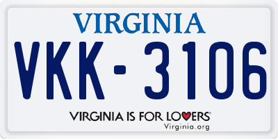 VA license plate VKK3106