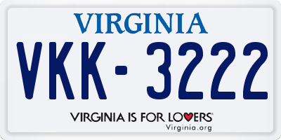 VA license plate VKK3222