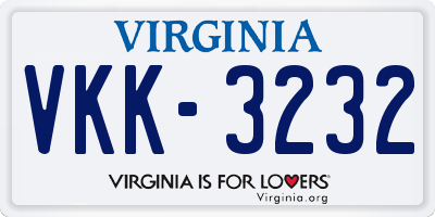 VA license plate VKK3232