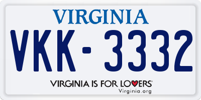 VA license plate VKK3332
