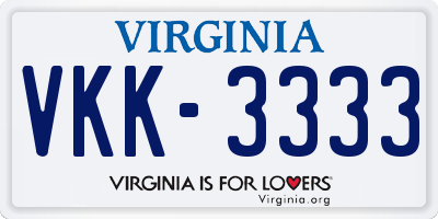 VA license plate VKK3333