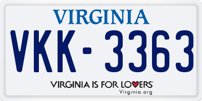 VA license plate VKK3363