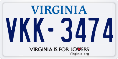 VA license plate VKK3474