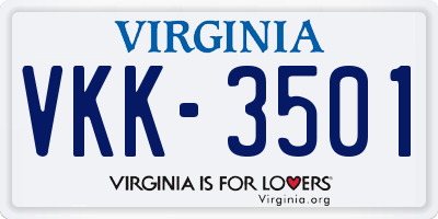 VA license plate VKK3501