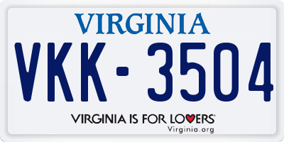 VA license plate VKK3504