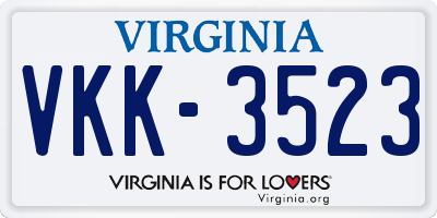 VA license plate VKK3523