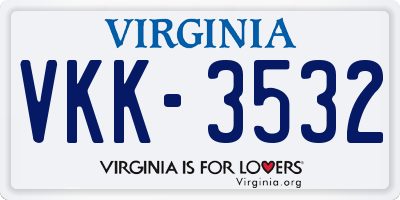 VA license plate VKK3532