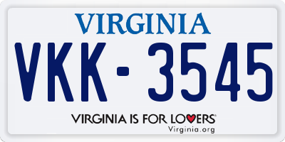 VA license plate VKK3545