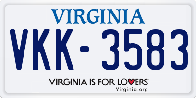 VA license plate VKK3583