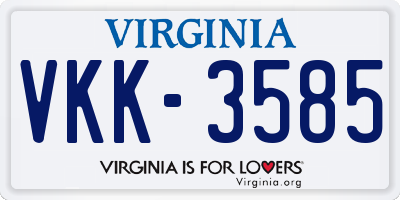 VA license plate VKK3585