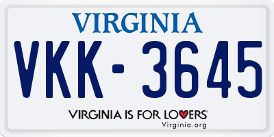VA license plate VKK3645