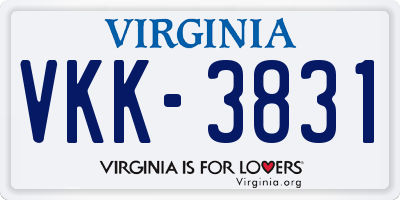 VA license plate VKK3831