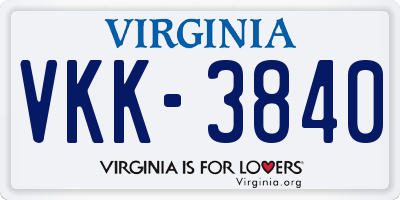 VA license plate VKK3840