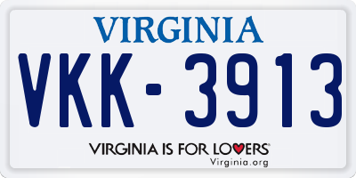 VA license plate VKK3913