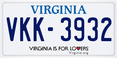 VA license plate VKK3932