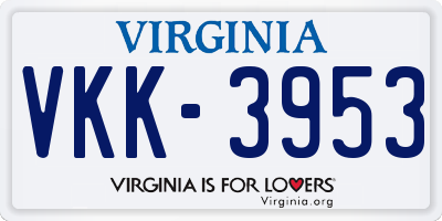 VA license plate VKK3953