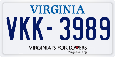 VA license plate VKK3989