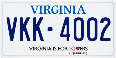 VA license plate VKK4002