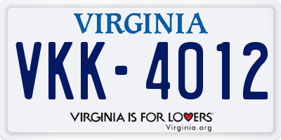 VA license plate VKK4012