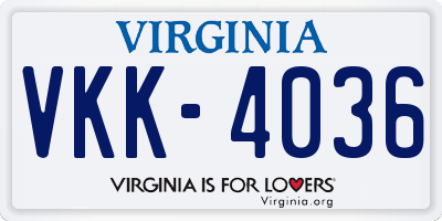 VA license plate VKK4036