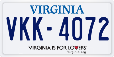VA license plate VKK4072