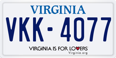 VA license plate VKK4077